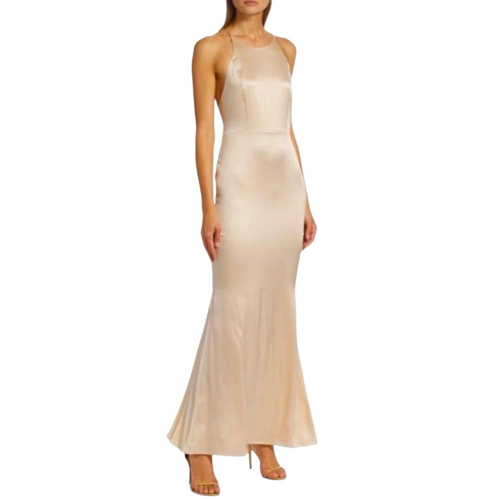 NWT Alice + Olivia Stretch Silk Fishtail Champagne Gown Dress Size 4